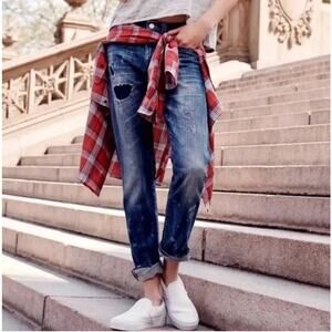 Madewell Slim Straight Boyjean Rip Repair Edition Boyfriend Jeans Womens 26 Blue